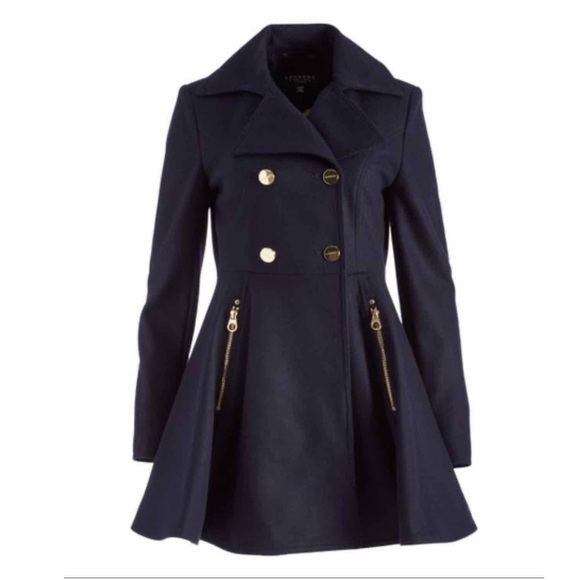 Laundry by Shelli Segal Wool Blend Double Breasted Peacoat Navy Blue Size XS - Picture 1 of 13